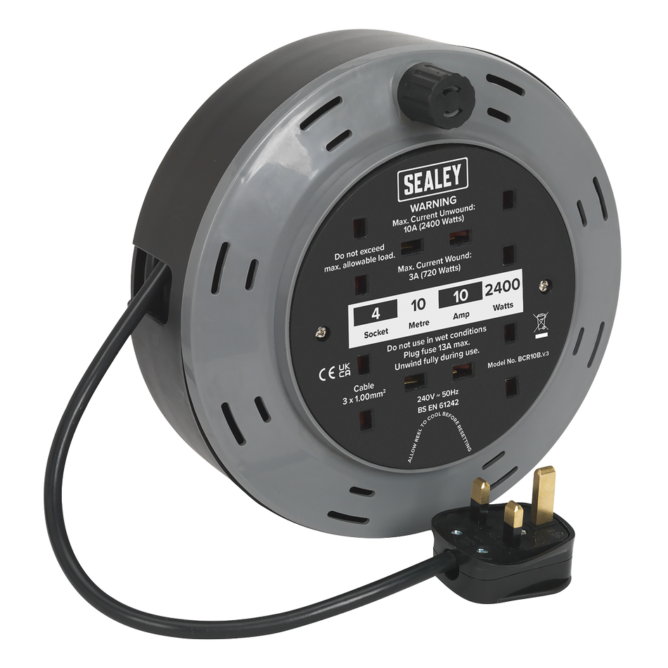 BCR10B 10m Cassette Type Cable Reel with Thermal Trip 4 x 230V