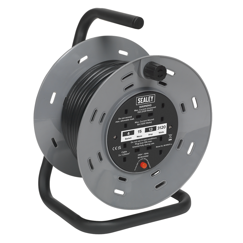BCR153T 15m Cable Reel with Thermal Trip 4 x 230V