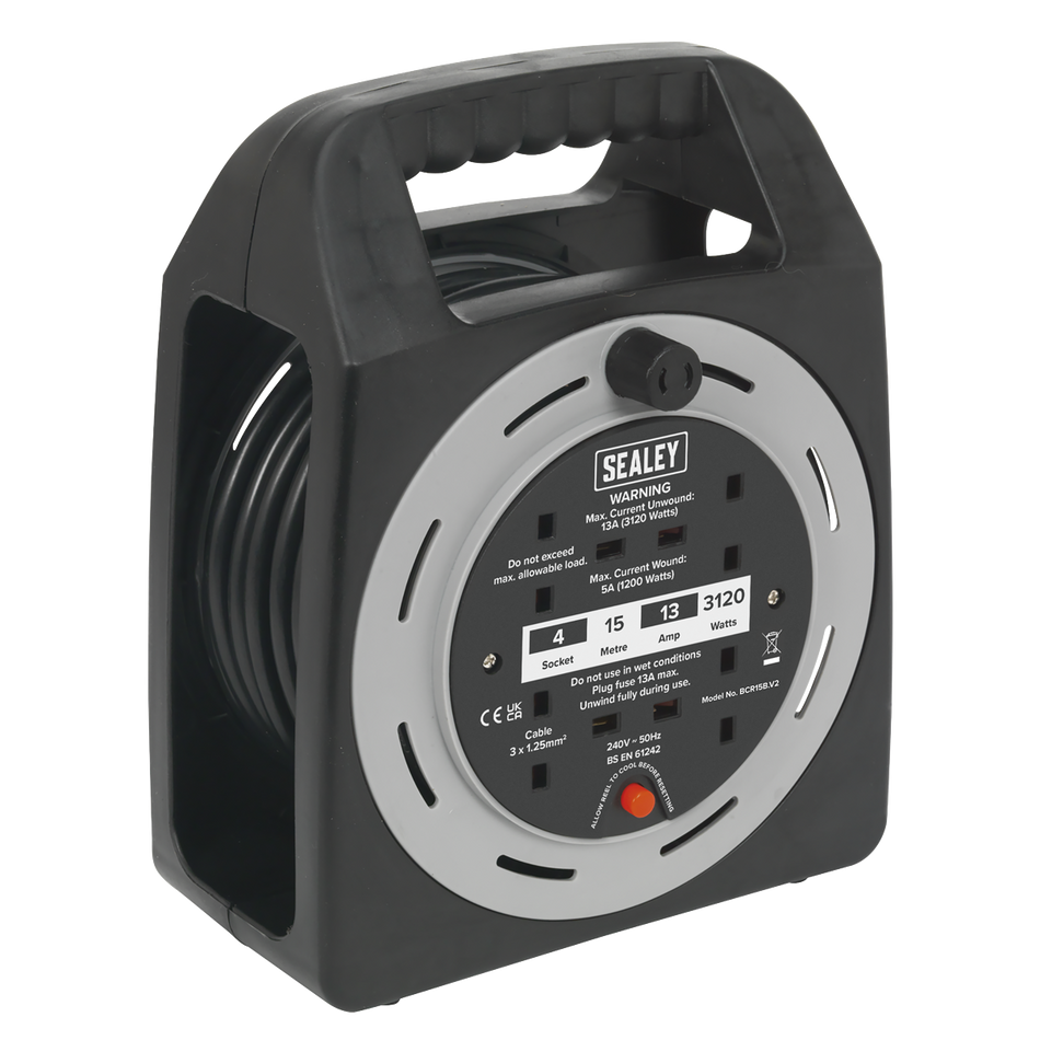 BCR15CB 15m Box Type Cable Reel with Thermal Trip 4 x 230V
