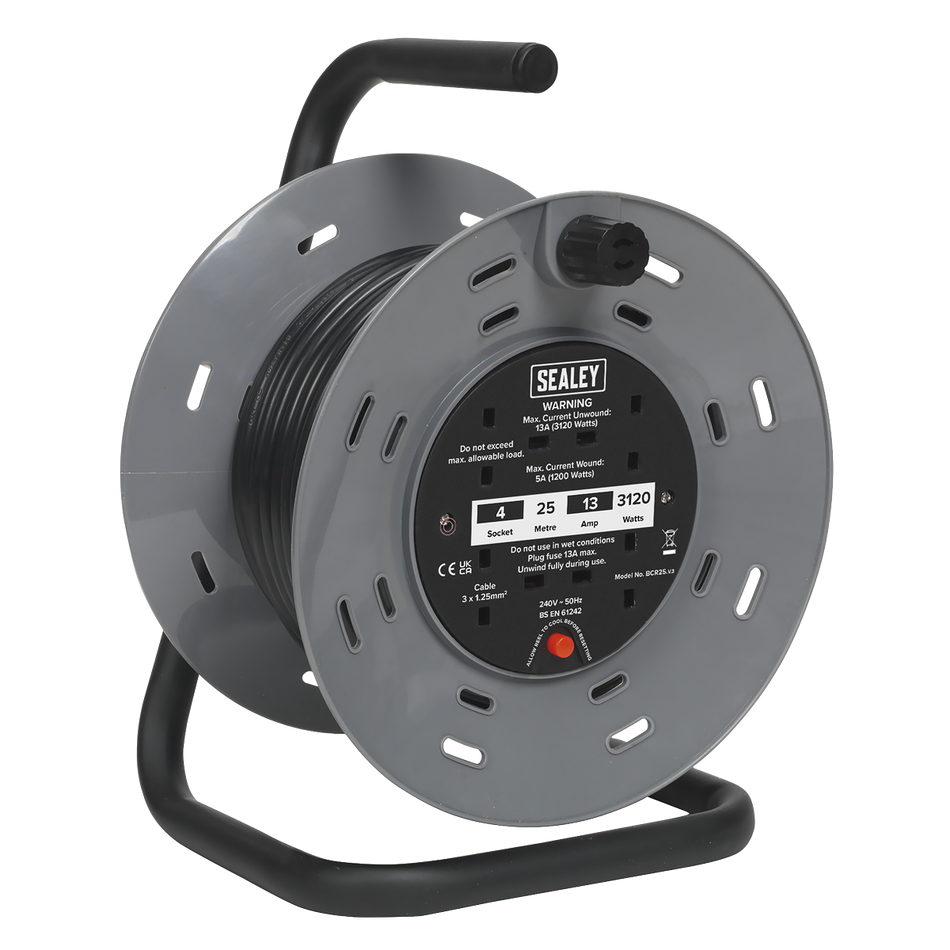 BCR25 25m Cable Reel with Thermal Trip 4 x 230V