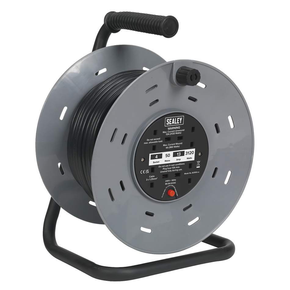 BCR50 50m Cable Reel with Thermal Trip 4 x 230V