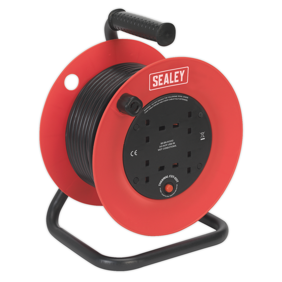 CR25/1.5 25m Heavy-Duty Cable Reel with Thermal Trip 4 x 230V