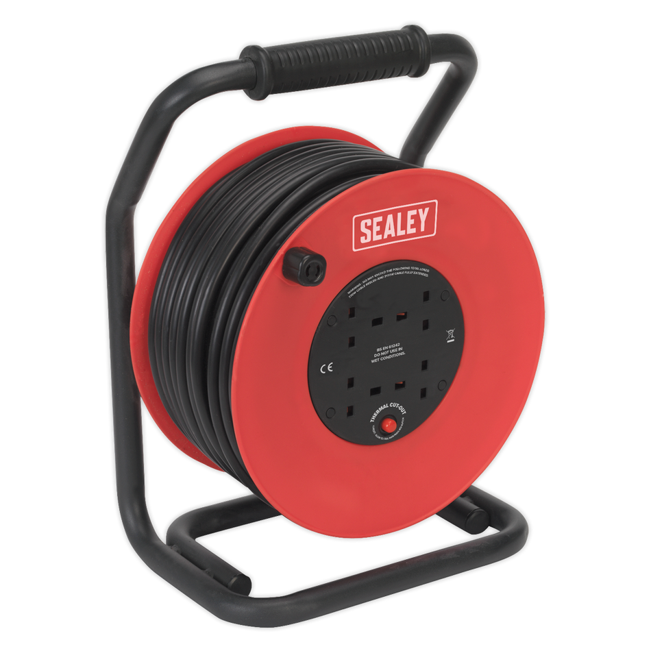 CR25025 50m Heavy-Duty Cable Reel with Thermal Trip 4 x 230V