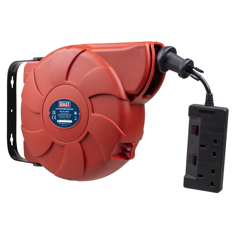 CRM10 Cable Reel System Retractable 10m 2 x 230V Socket