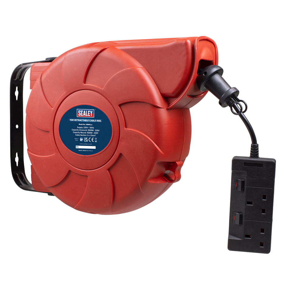 CRM15 Cable Reel System Retractable 15m 2 x 230V Socket