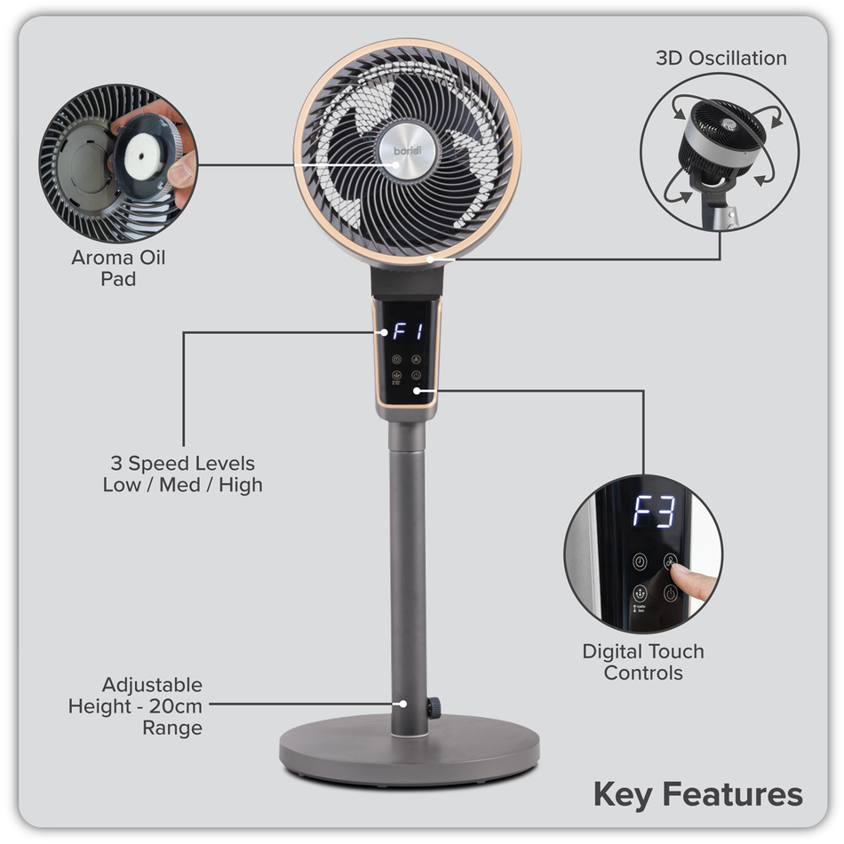 DH141 Baridi Pedestal Fan with Remote Control & 12hr Timer 12" - Grey
