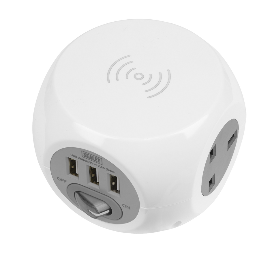 EL144WC 1.4m Extension Cable Cube & Wireless Charging Pad 3 x 230V & 3 x USB