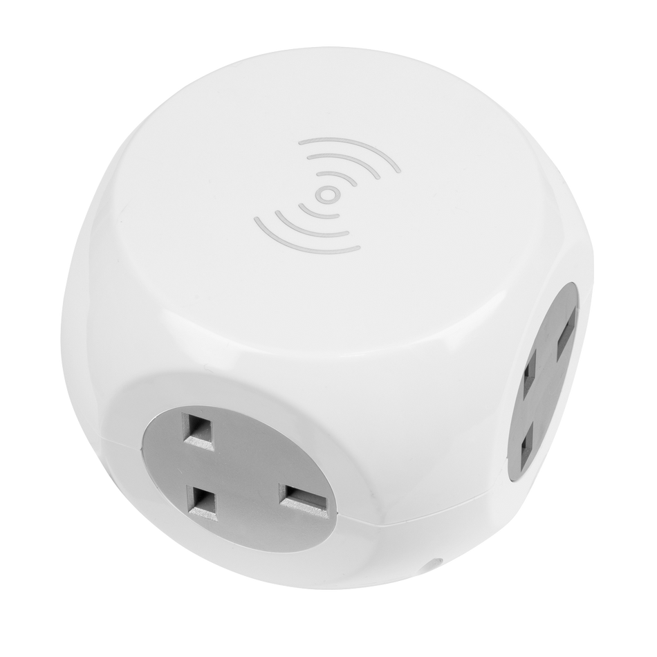 EL144WC 1.4m Extension Cable Cube & Wireless Charging Pad 3 x 230V & 3 x USB