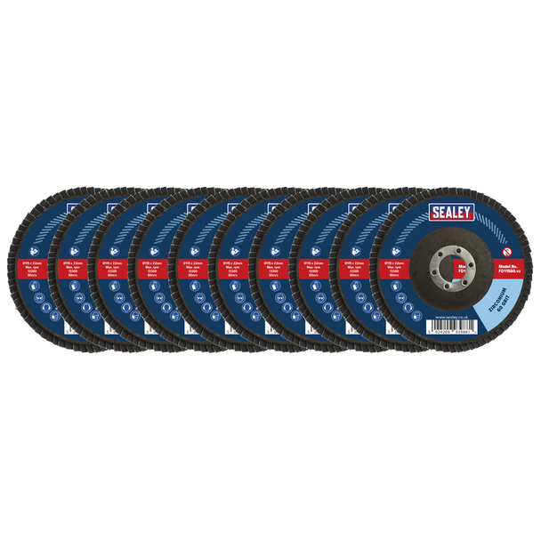 FD115MIX 115mm Zirconium Flap Discs Assorted Grit 22mm Bore (Pack of 10)