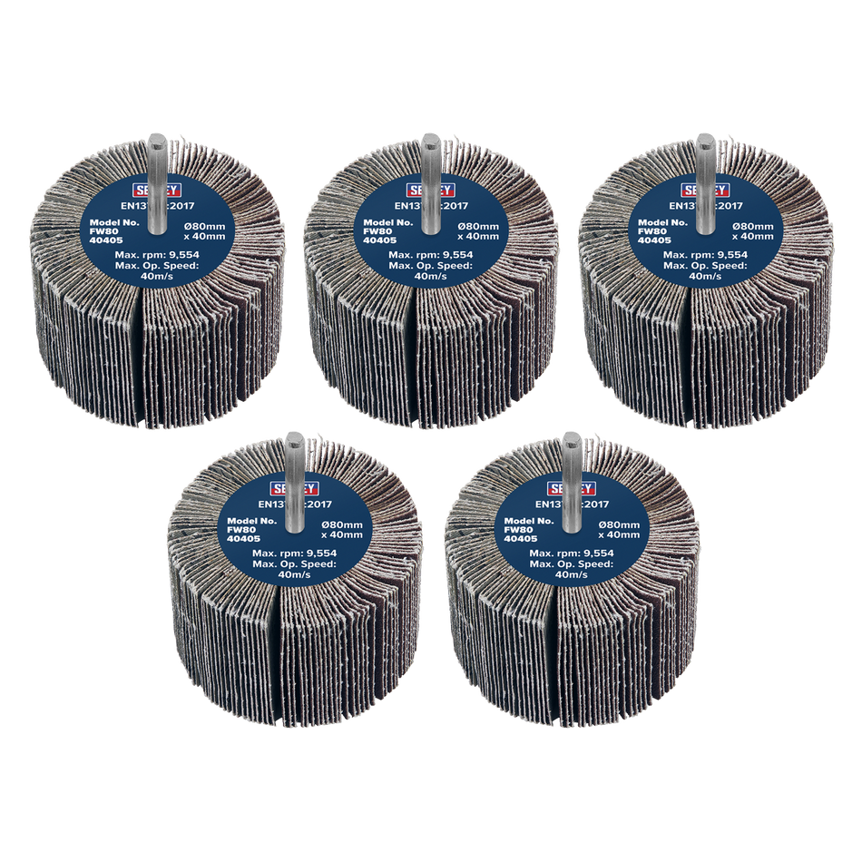 FW8040405 80 x 40mm Abrasive Flap Wheel with 6mm Shaft 40Grit - Pack of 5