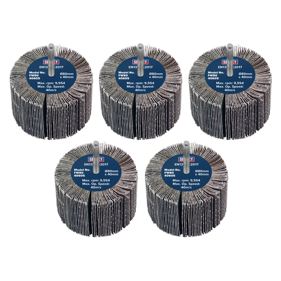 FW8040605 80 x 40mm Abrasive Flap Wheel with 6mm Shaft 60Grit - Pack of 5