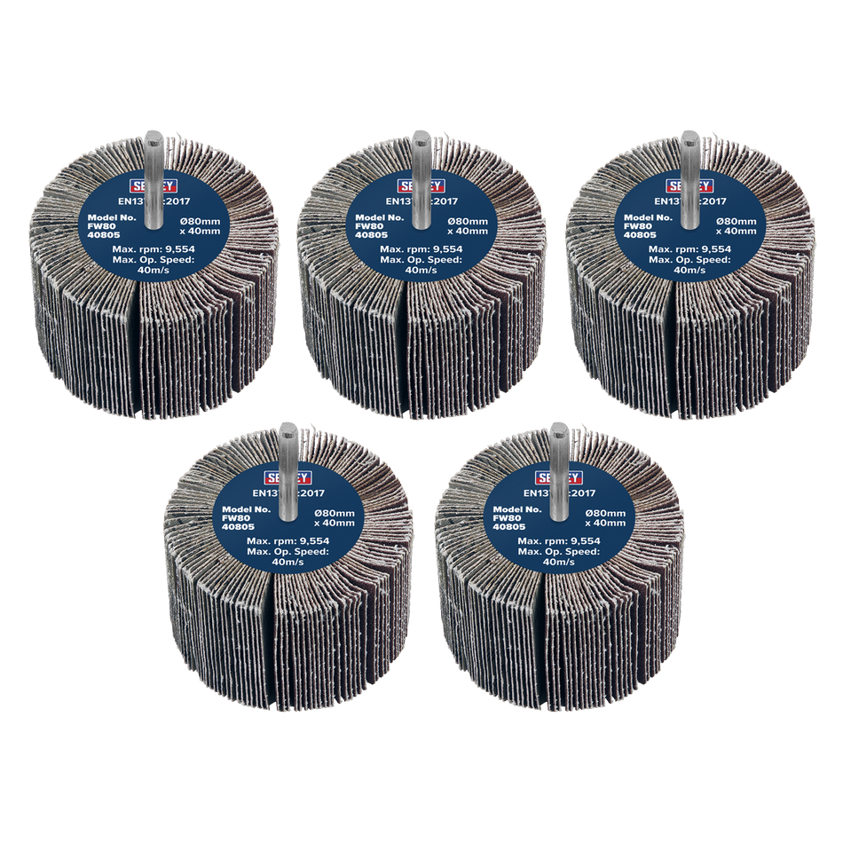 FW8040805 80 x 40mm Abrasive Flap Wheel with 6mm Shaft 80Grit - Pack of 5