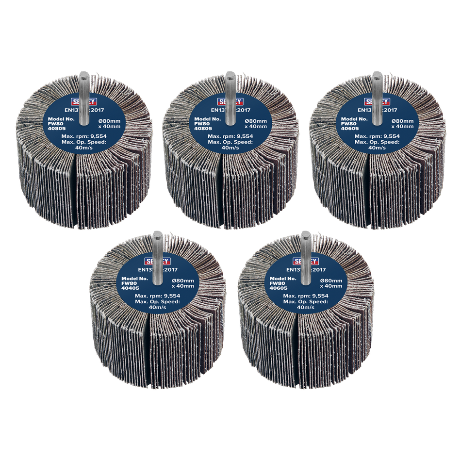 FW8040ASS 80 x 40mm Abrasive Flap Wheel on 6mm Shaft Assorted Grit - Pack of 5