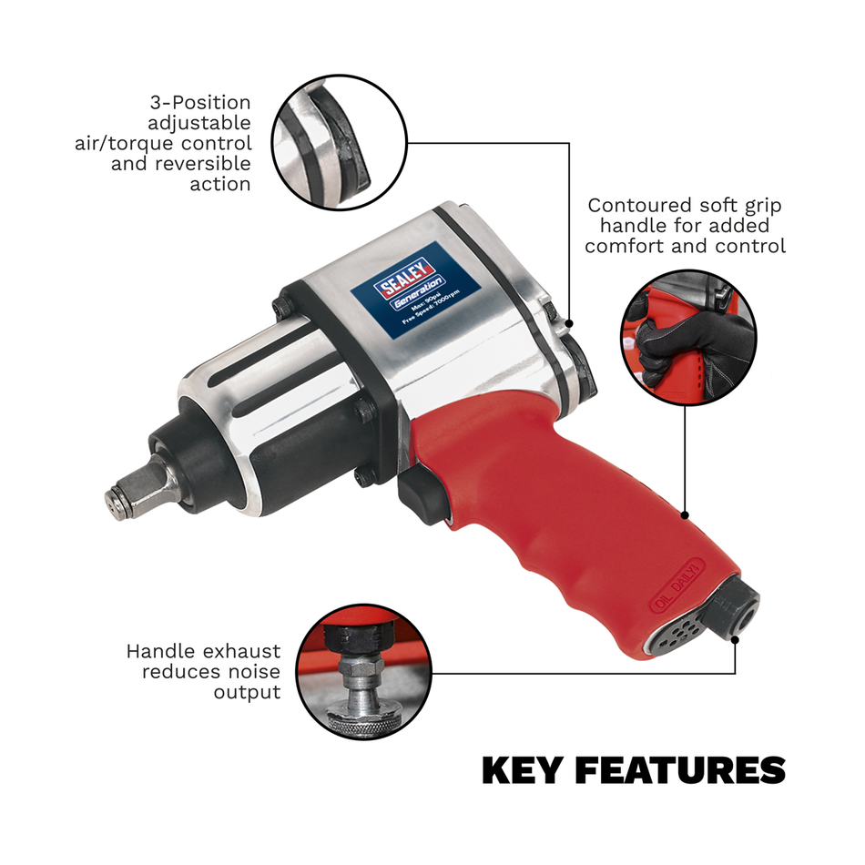GSA02 Generation Twin Hammer Air Impact Wrench 1/2"Sq Drive