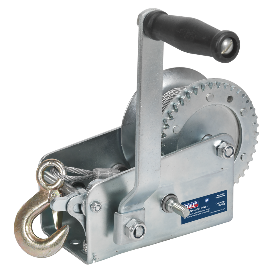 GWC2000M Geared Hand Winch with Cable 900kg Capacity