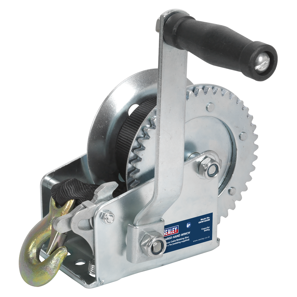 GWW1200M Geared Hand Winch with Webbing Strap 540kg Capacity