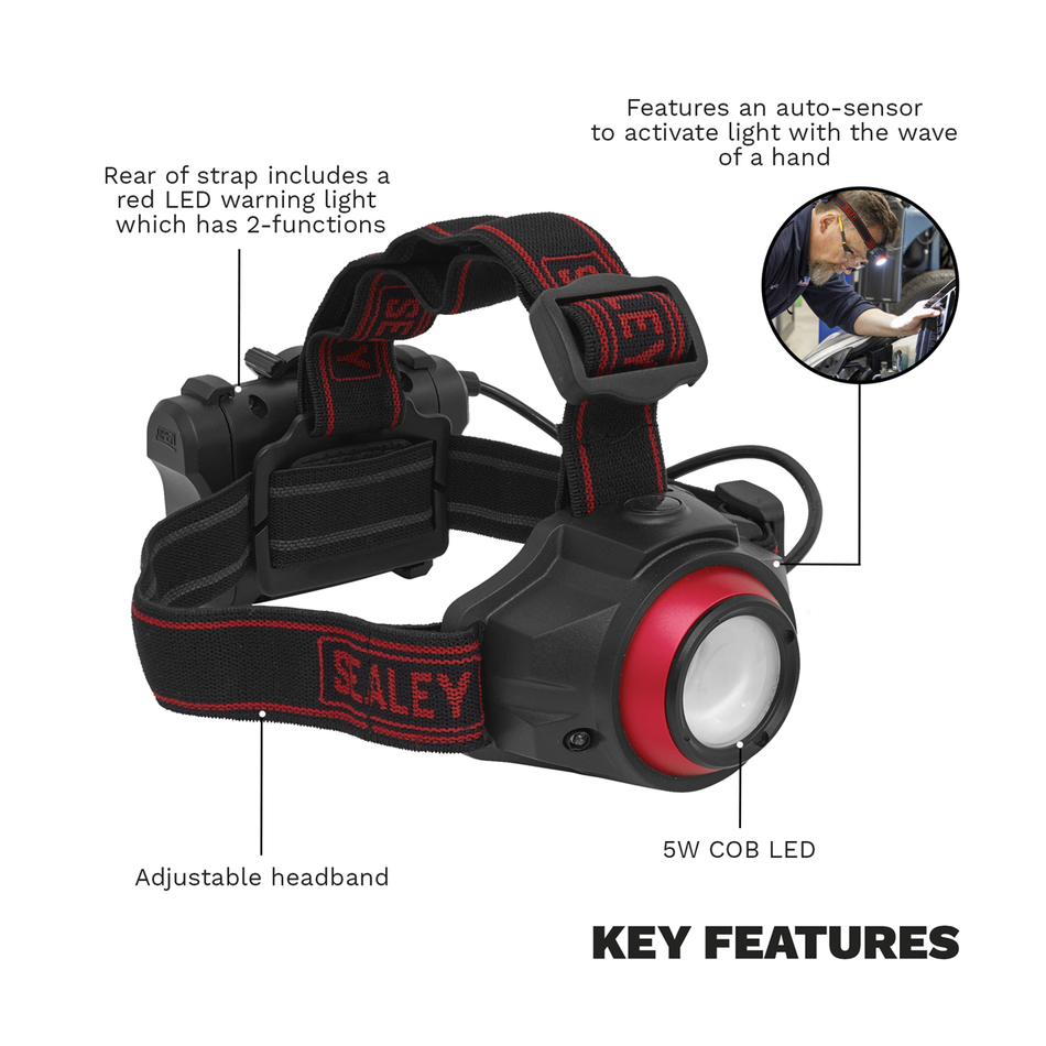 HT111R Rechargeable Head Torch with Auto-Sensor 5W COB LED