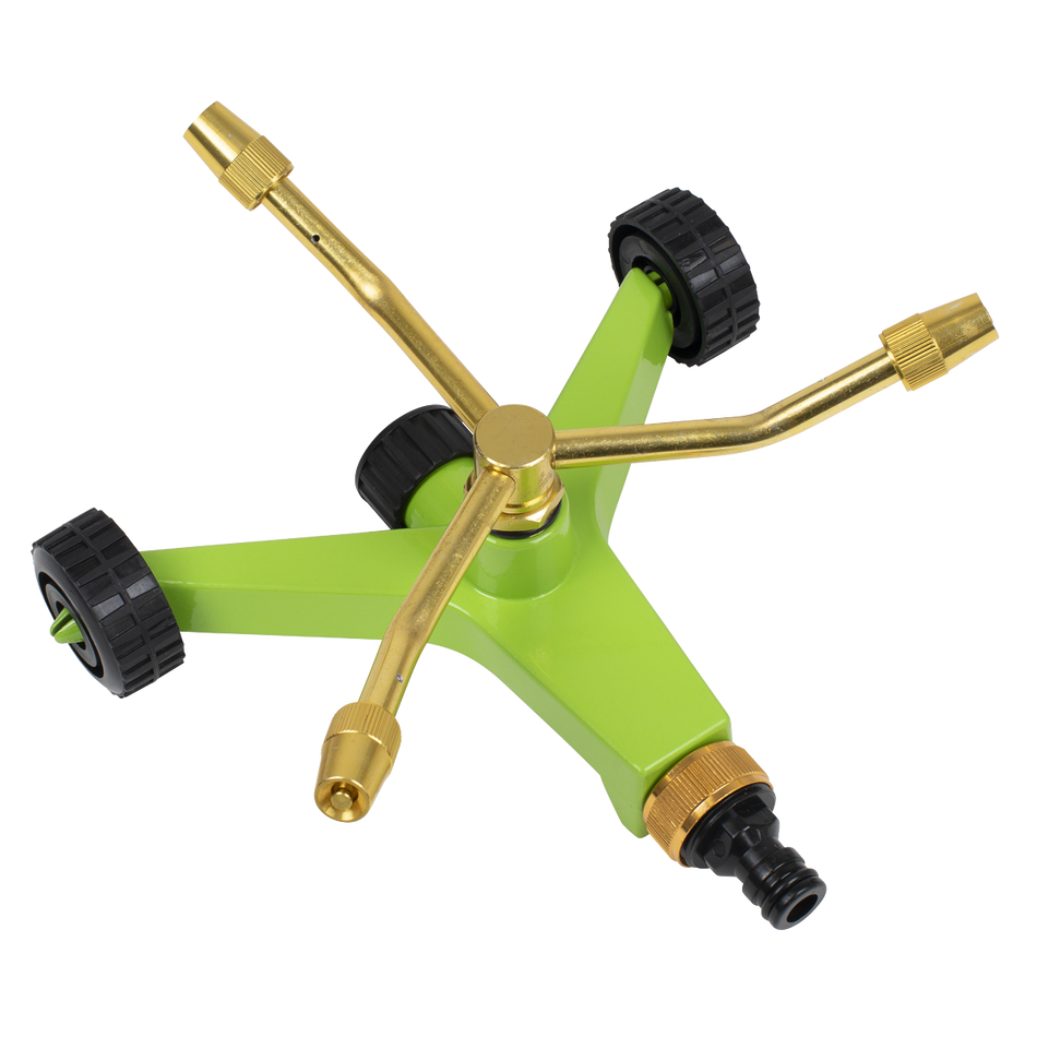 JS2032 3-Arm Brass Sprinkler with Metal Wheeled Base
