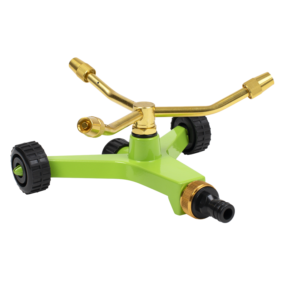 JS2032 3-Arm Brass Sprinkler with Metal Wheeled Base