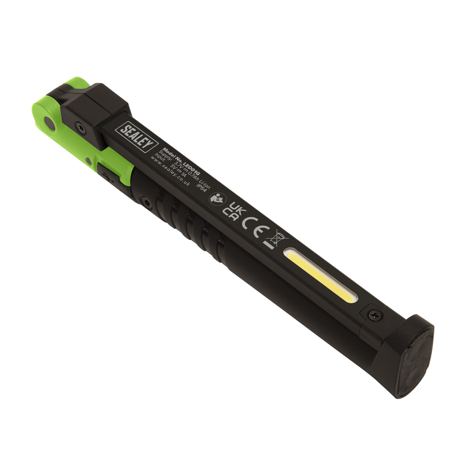 LED01G Rechargeable Slim Folding Pocket Light 2 COB & 1 SMD LED - Green