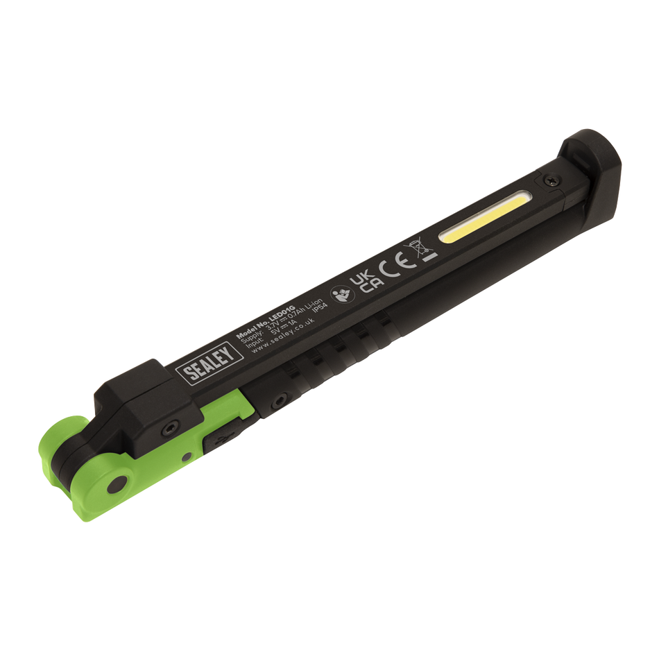 LED01G Rechargeable Slim Folding Pocket Light 2 COB & 1 SMD LED - Green