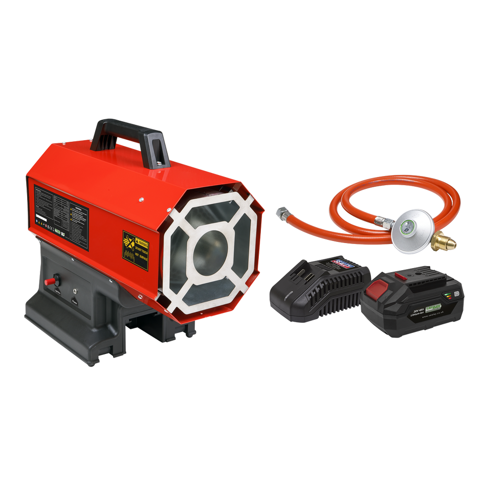 LP69CCOMBO Space Warmer Propane Heater 30000-68000Btu/hr (9-20kW) 230V with 20V 4Ah Kit