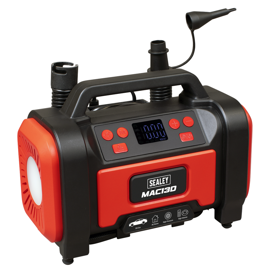 MAC13D Tyre Inflator & High-Volume Air Pump 12V/230V AC