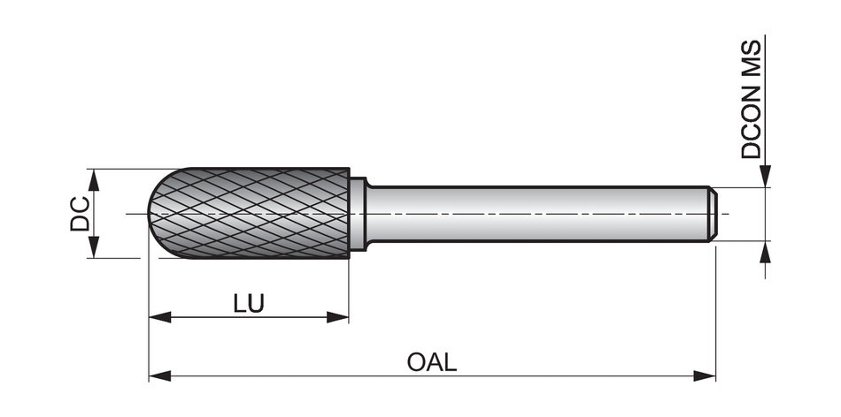 P8058.0X6.0 Rotary Burr - Ball Nosed Cylinder