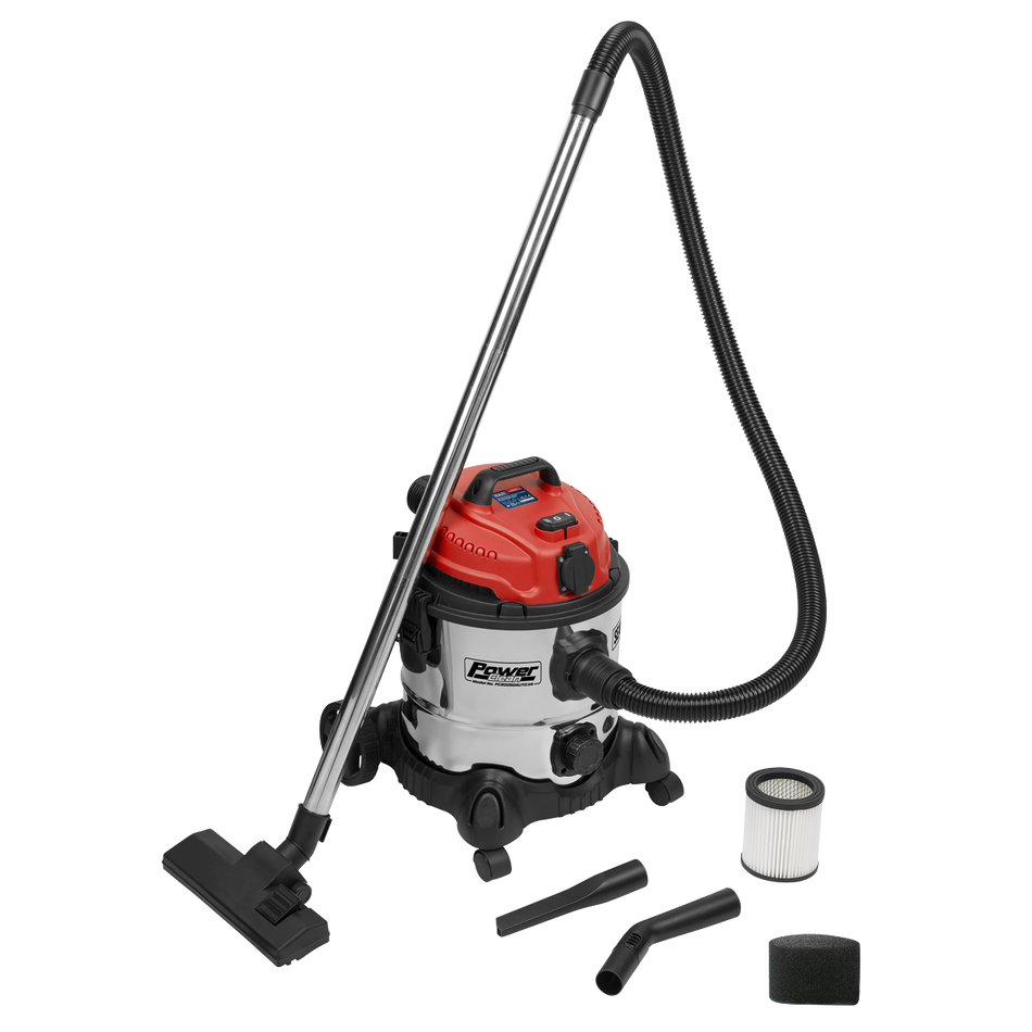 PC200SDAUTO 20L Industrial Vacuum Cleaner Wet & Dry with Stainless Drum & Auto Start 1400W/230V