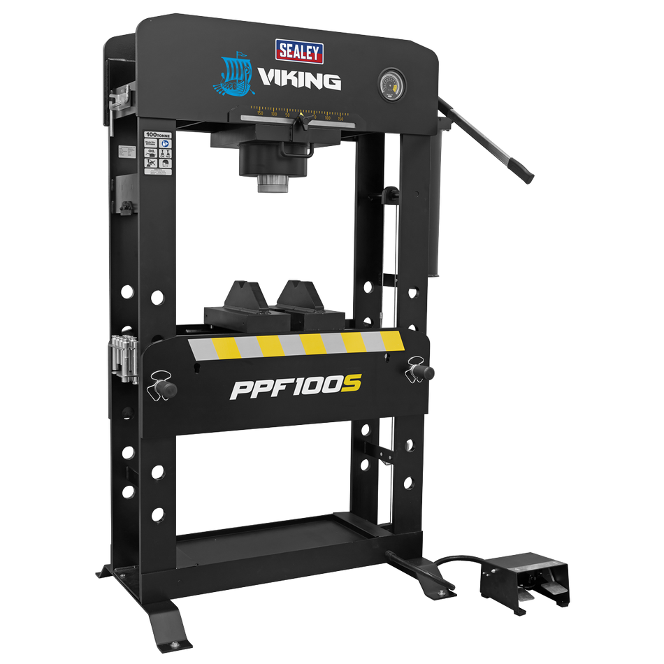 PPF100S Viking Floor Type Air/Hydraulic Press with Sliding Ram & Foot Pedal 100 Tonne
