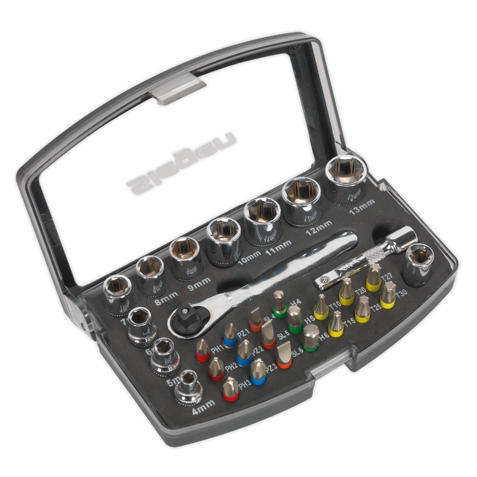 S01036 Siegen Socket & Bit Set 1/4"Sq Drive 31pc