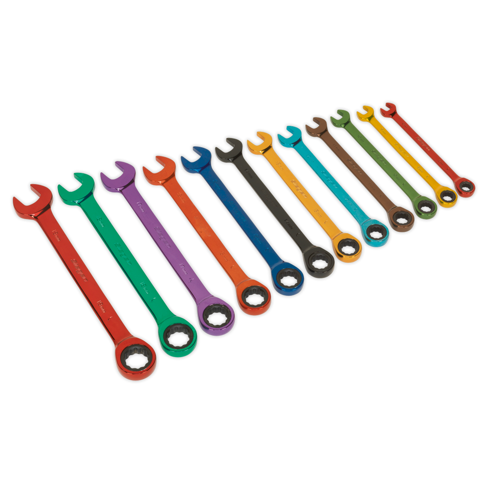 S01075 Siegen Multi-Coloured Combination Ratchet Spanner Set 12pc