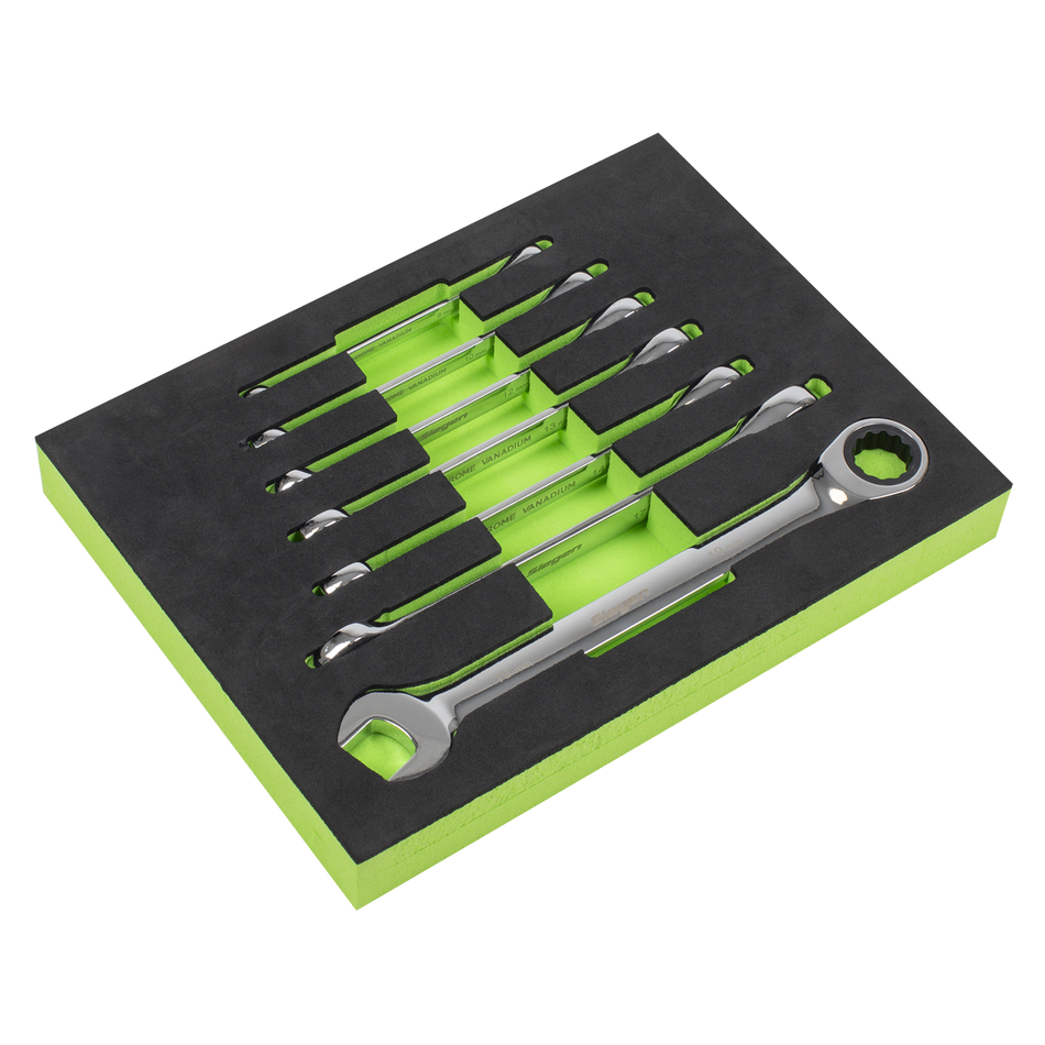 S01142 Siegen Combination Ratchet Spanner Set with Tool Tray 7pc