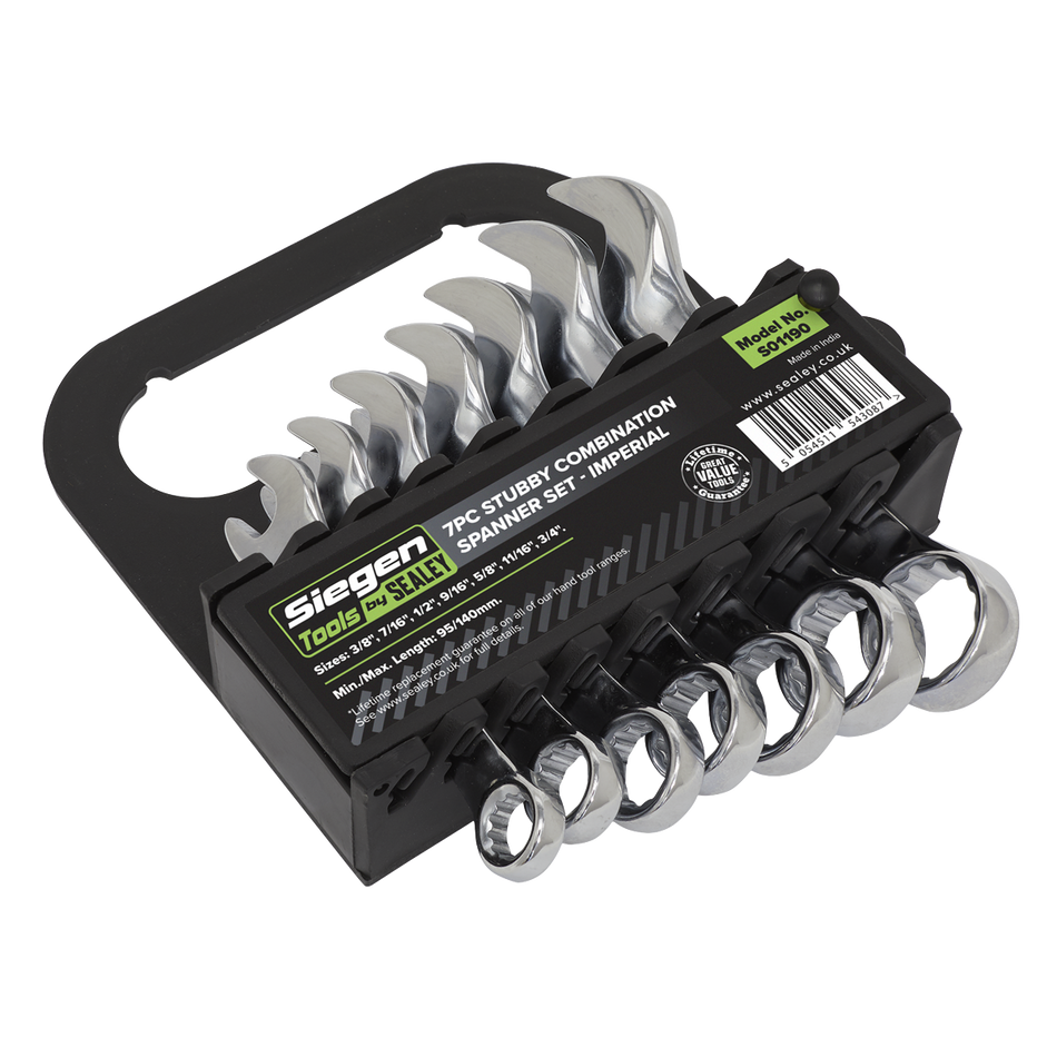 S01190 Siegen Imperial Stubby Combination Spanner Set 7pc