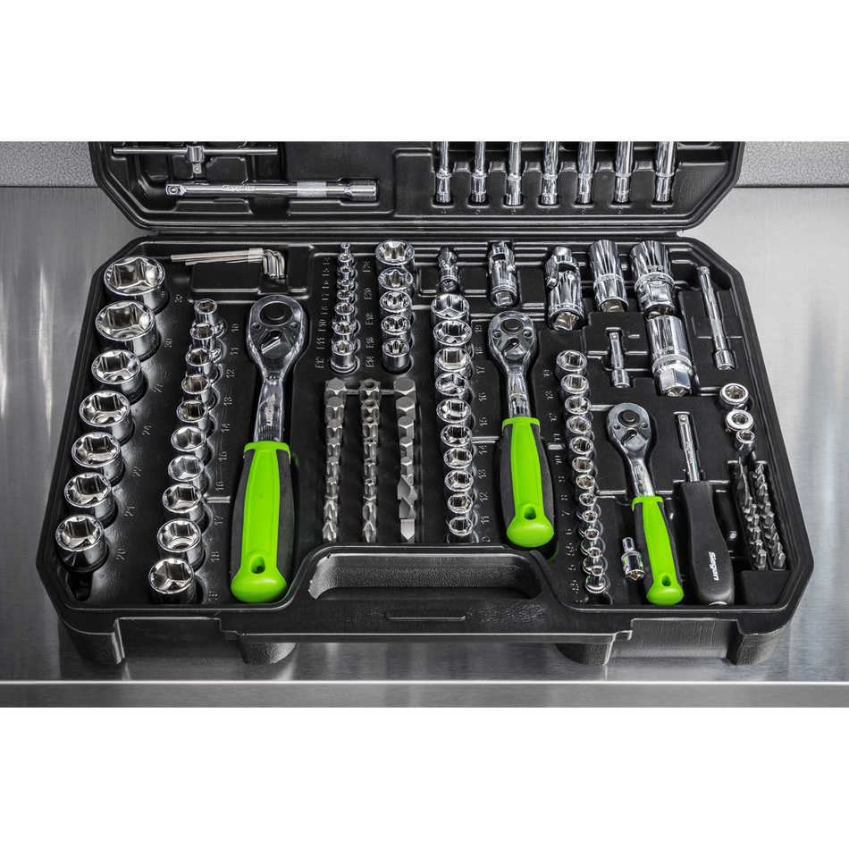 S01211 Siegen Socket Set 1/4" 3/8" & 1/2"Sq Drive 171pc
