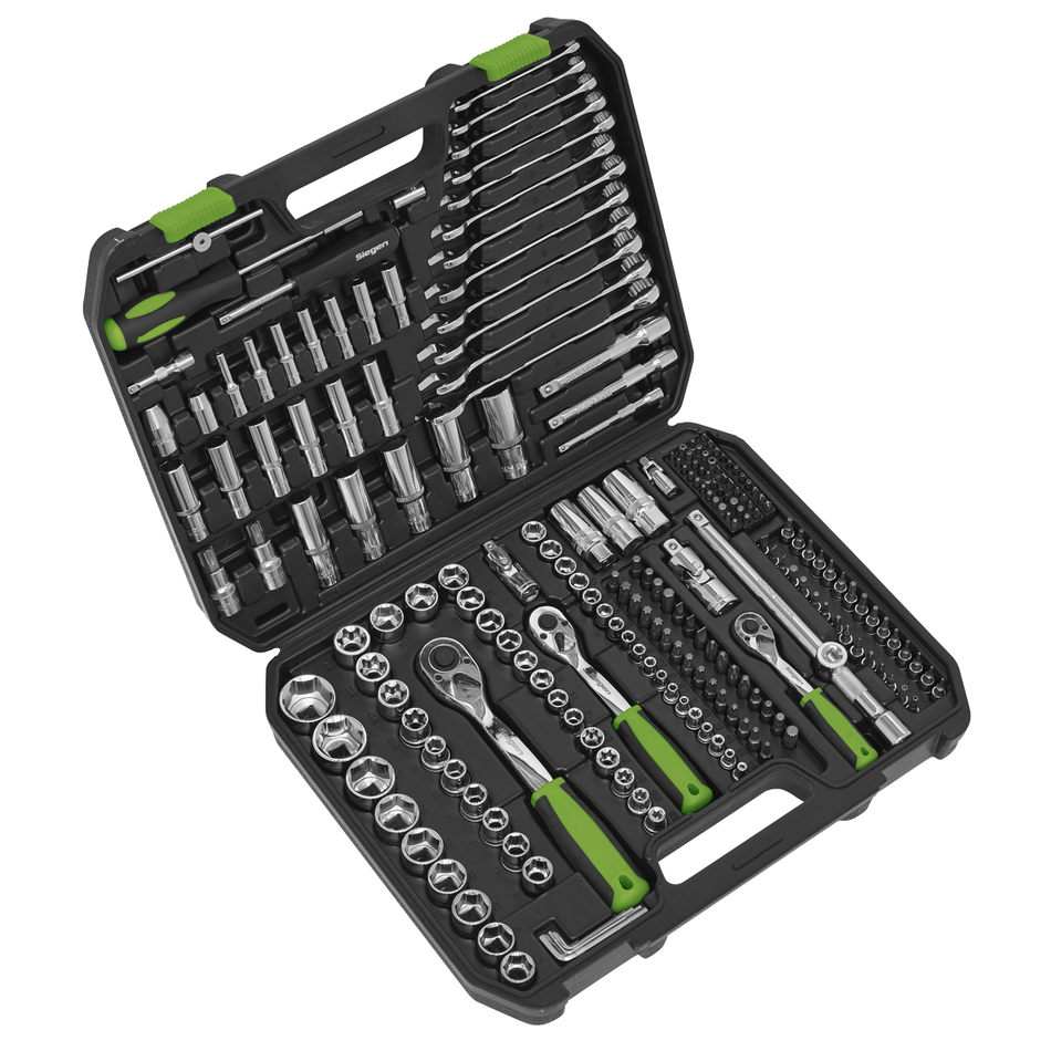 S01212 Siegen Socket Set 1/4" 3/8" & 1/2"Sq Drive 219pc