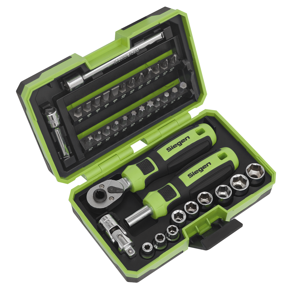 S01255 Siegen Socket & Bit Set 1/4"Sq Drive 38pc