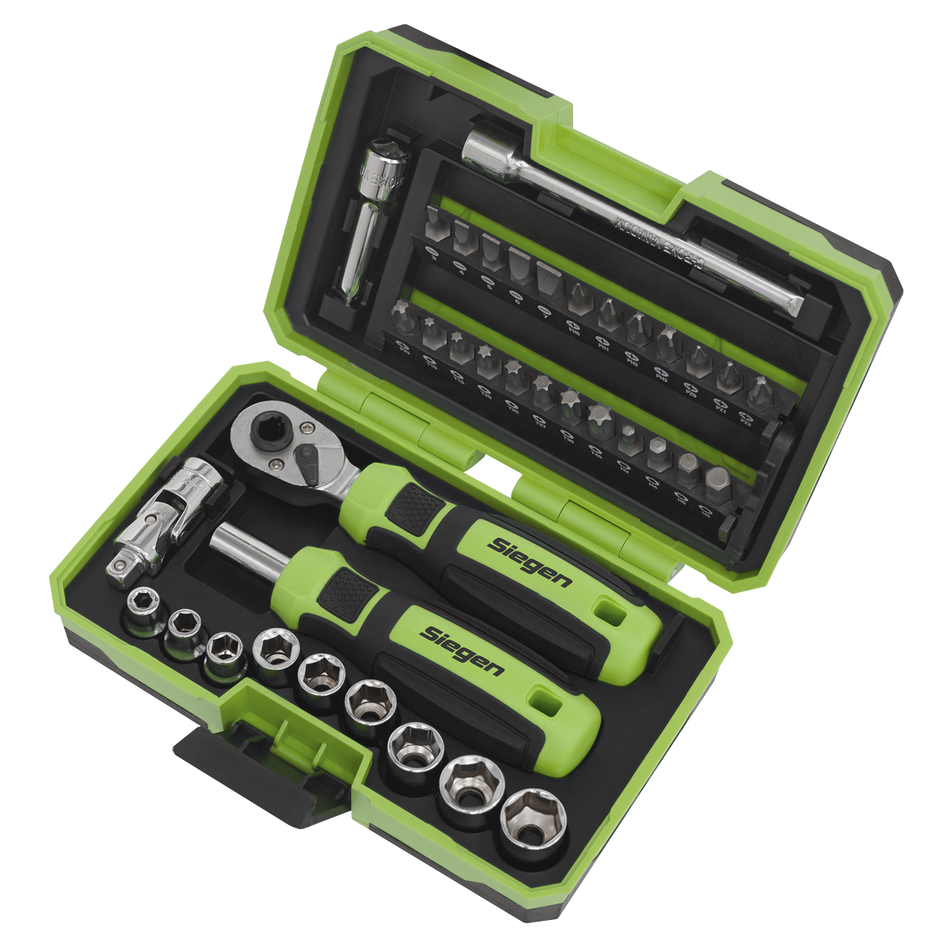 S01255 Siegen Socket & Bit Set 1/4"Sq Drive 38pc