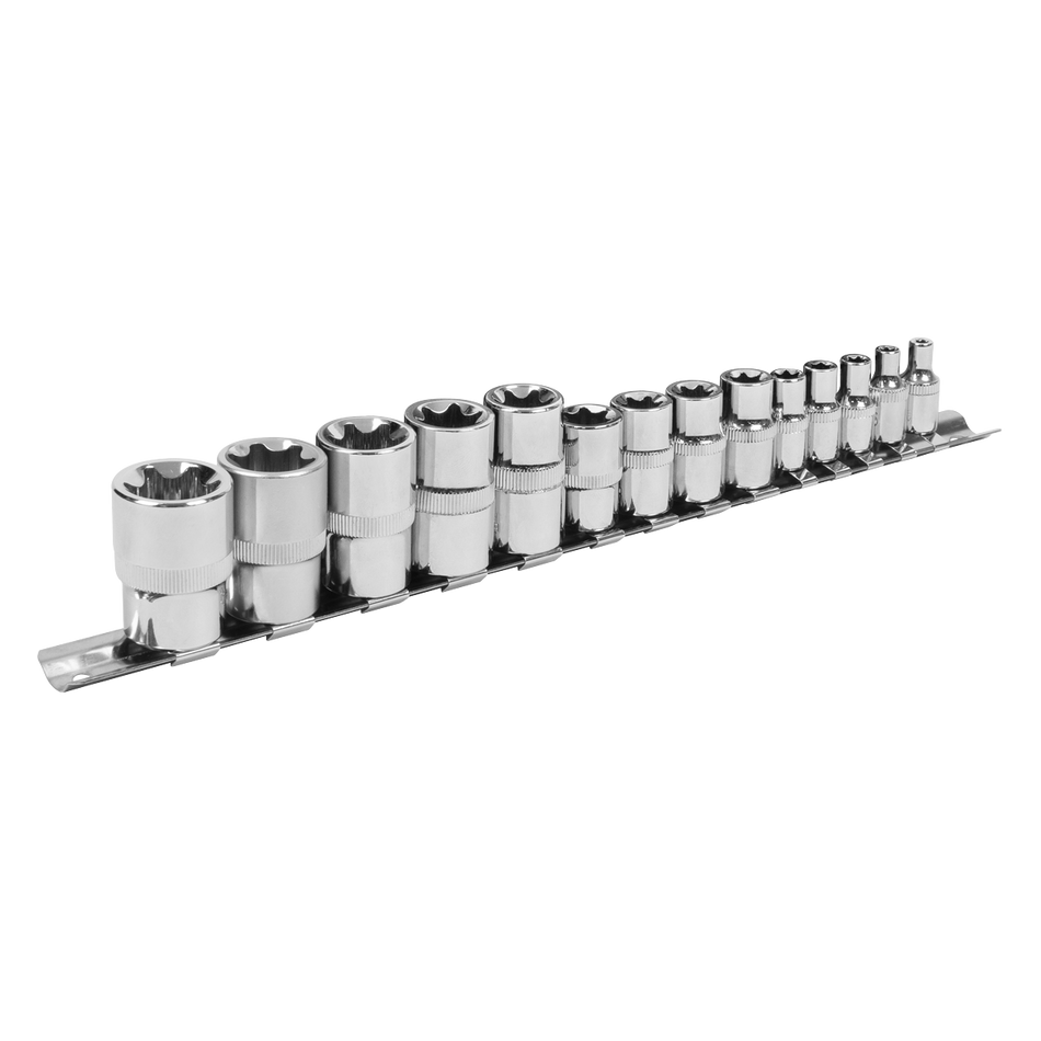 S01265 Siegen TRX-Star* Socket Set E4-E24 1/4" 3/8" & 1/2"Sq Drive 14pc