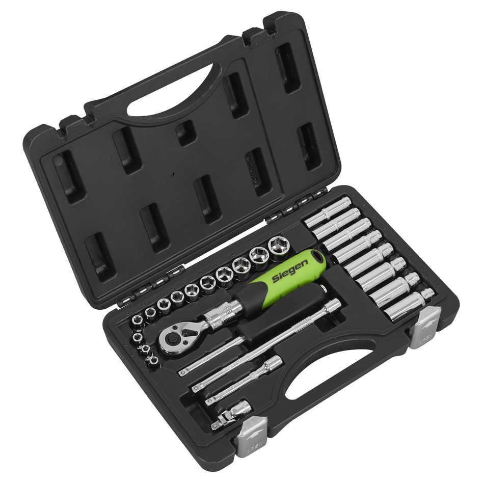 S01286 Siegen Extendable Ratchet Socket Set 1/4"Sq Drive 26pc