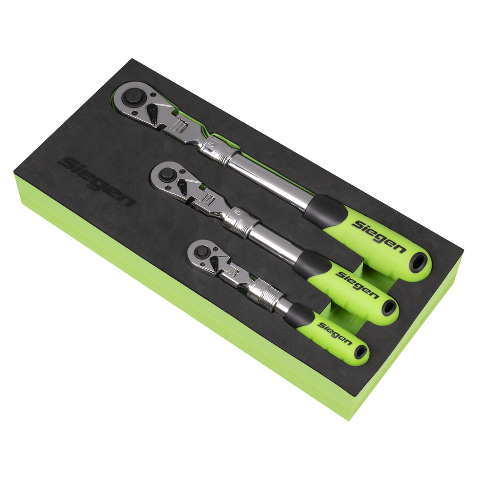 S01297 Siegen Extendable Flexi-Head Ratchet Wrench Set 3pc