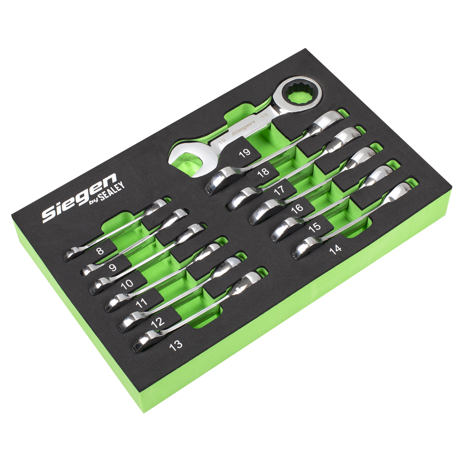 S0633 Stubby Combination Ratchet Spanner Set in EVA Foam Tray 12pc