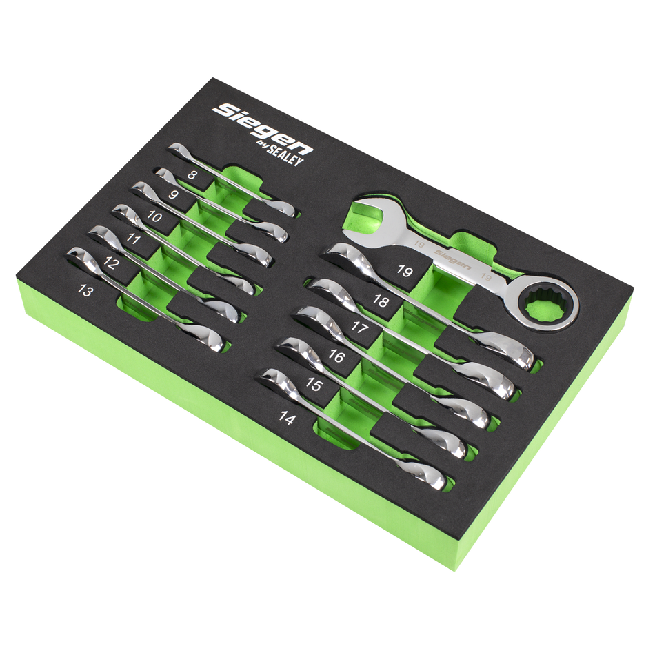 S0633 Stubby Combination Ratchet Spanner Set in EVA Foam Tray 12pc