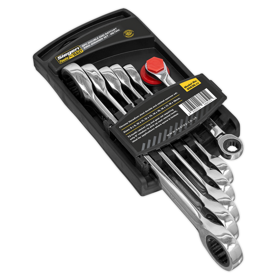 S0636 Siegen Double End Ratchet Ring Spanner Set 6pc
