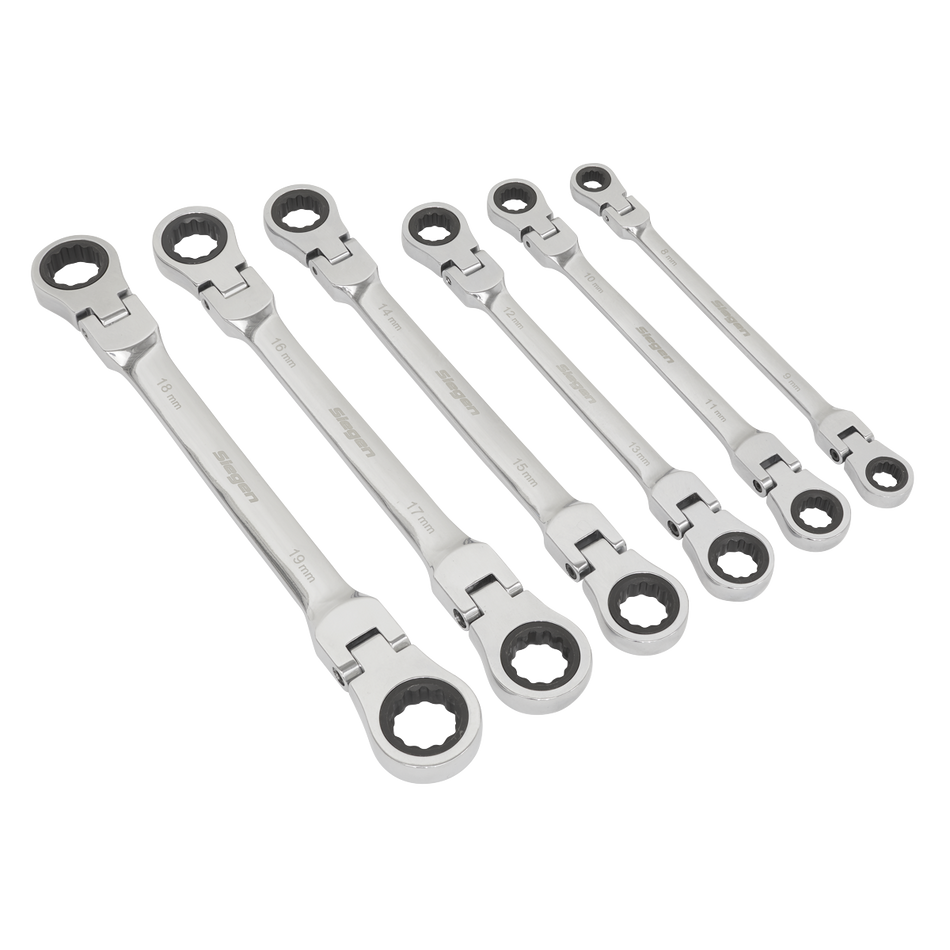 S0806 Siegen Flexi-Head Double End Ratchet Ring Spanner Set 6pc