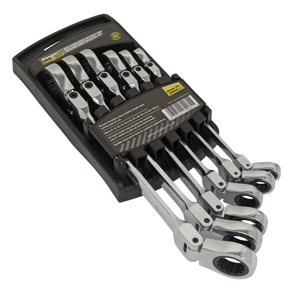 S0806 Siegen Flexi-Head Double End Ratchet Ring Spanner Set 6pc
