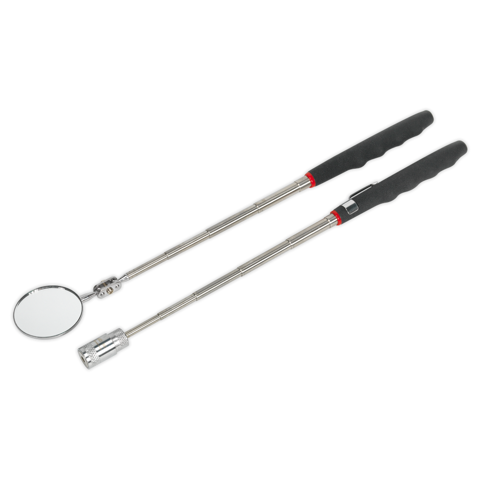 S0941 Siegen Telescopic Magnetic LED Pick-Up Tool & Inspection Mirror Set 2pc
