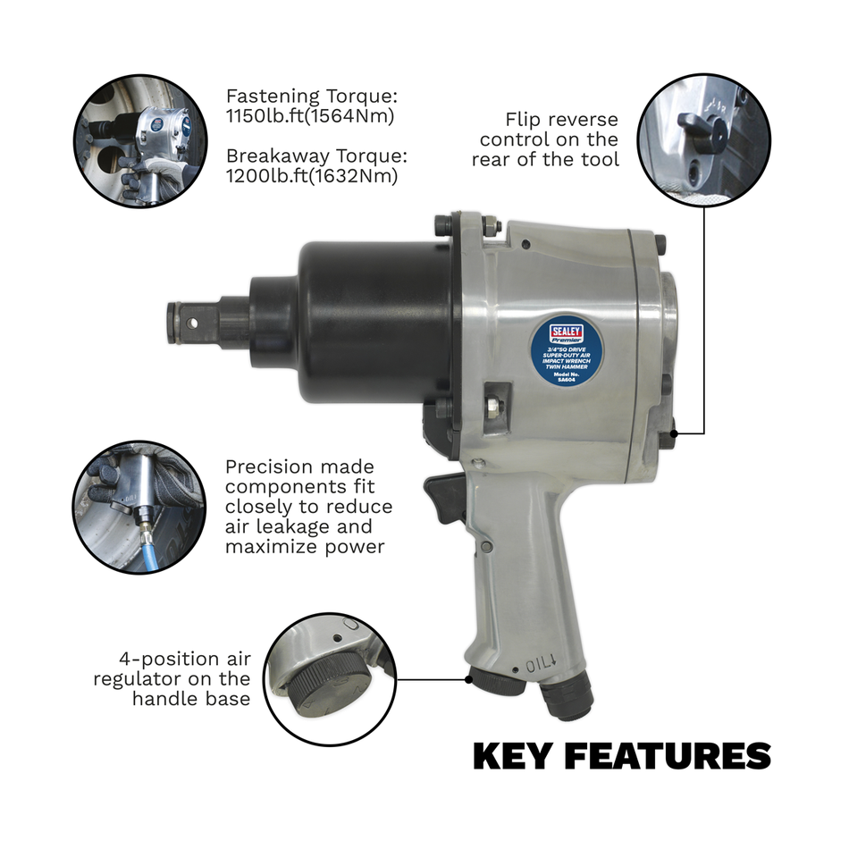 SA604 Premier Twin Hammer Air Impact Wrench 3/4"Sq Drive
