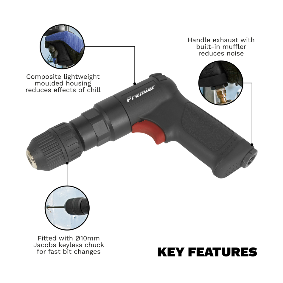 SA620 Premier Composite Reversible Air Pistol Drill 10mm with Keyless Chuck