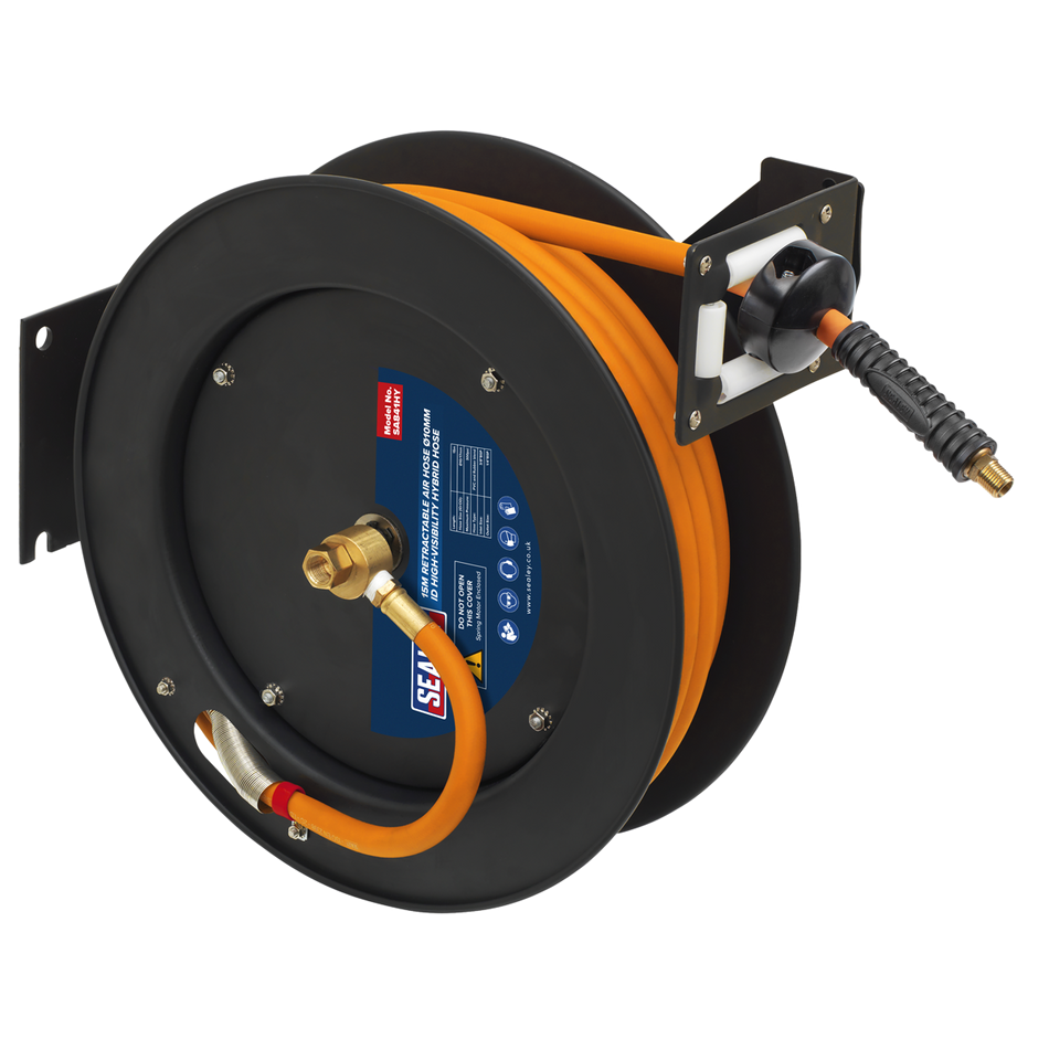 SA841HY 15m Retractable High-Visibility Hybrid Air Hose with Steel Reel 10mm ID